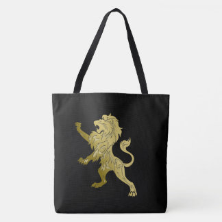 Golden Royal Lion on Black Tote Bag
