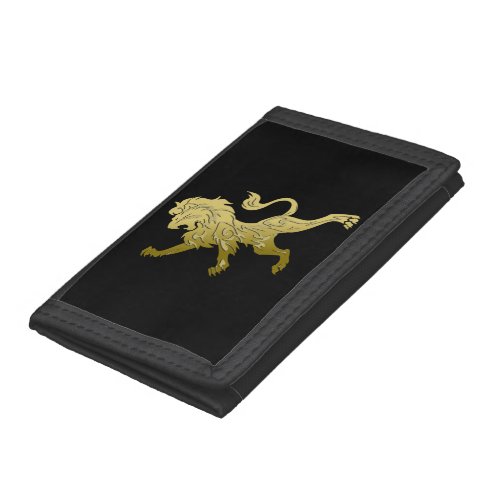 Golden Royal Lion on Black Trifold Wallet