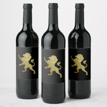 Golden Royal Lion On Black  Wine Label by kahmier at Zazzle