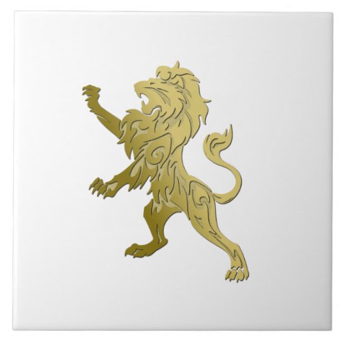Golden Royal Lion on White Ceramic Tile