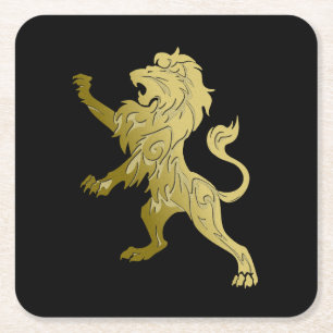 Golden Royal Lion Square Paper Coaster