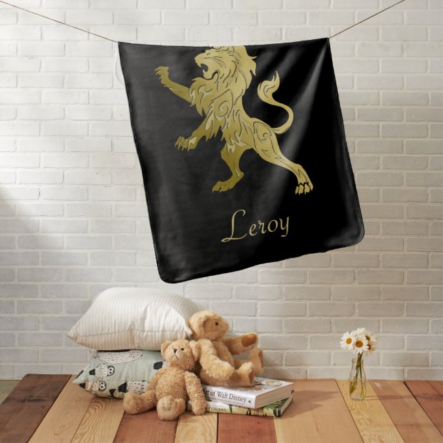 Golden Royal Lion with Name  Baby Blanket (In Situ)