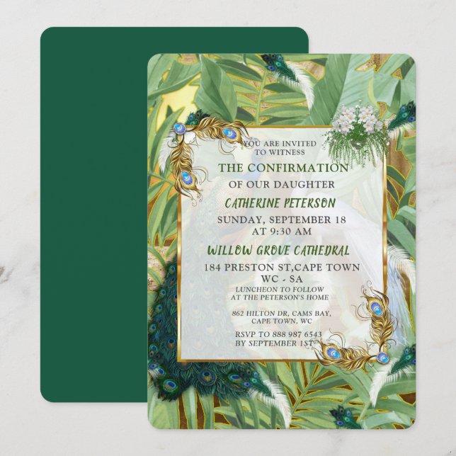 Golden Royal Peacock Feathers Invitation (Front/Back)