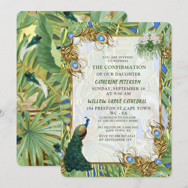 Golden Royal Peacock Feathers Invitation (Front/Back)