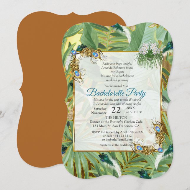 Golden Royal Peacock Feathers Invitation (Front/Back)