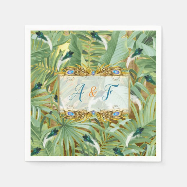 Golden Royal Peacock Feathers Napkins (Front)