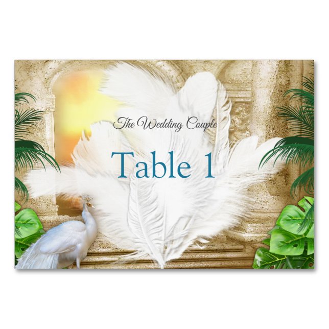 Golden Royal Peacock Feathers Table Number (Front)