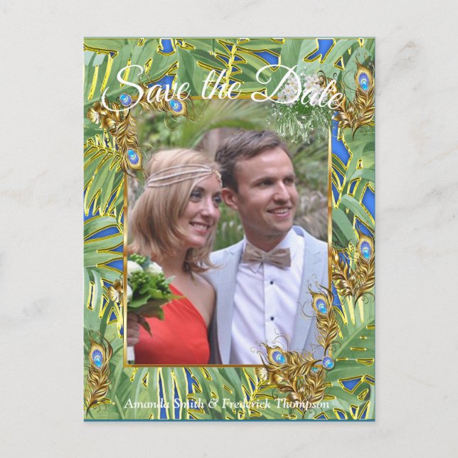 Golden Royal Peacock Temple Dreams Announcement Postcard (Front)