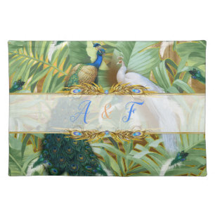 Golden Royal Peacock Temple Dreams Cloth Placemat