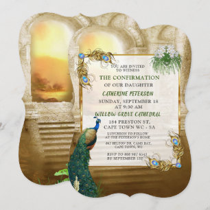 Golden Royal Peacock Temple Dreams Invitation