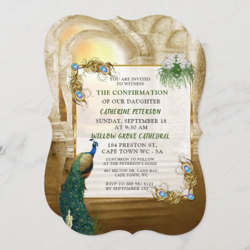 Golden Royal Peacock Temple Dreams Invitation