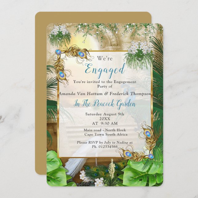 Golden Royal Peacock Temple Dreams Invitation (Front/Back)
