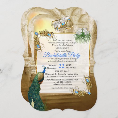 Golden Royal Peacock Temple Dreams Invitation