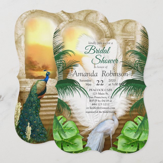 Golden Royal Peacock Temple Dreams Invitation (Front/Back)