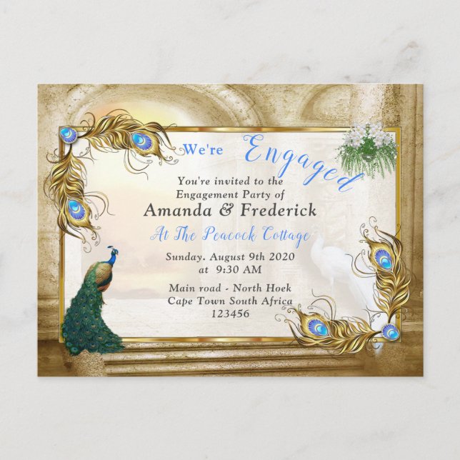 Golden Royal Peacock Temple Dreams Invitation Postcard (Front)