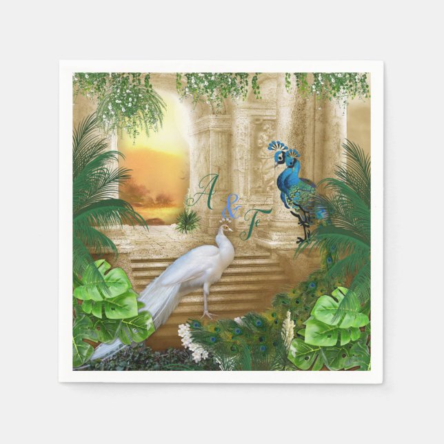Golden Royal Peacock Temple Dreams Napkins (Front)