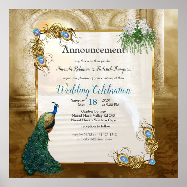 Golden Royal Peacock Temple Dreams Poster (Front)