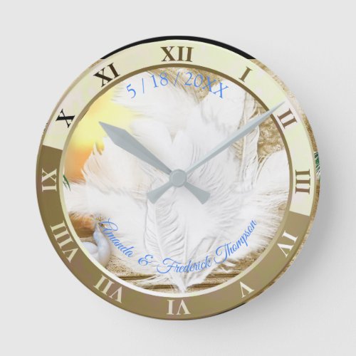 Golden Royal Peacock Temple Dreams Round Clock