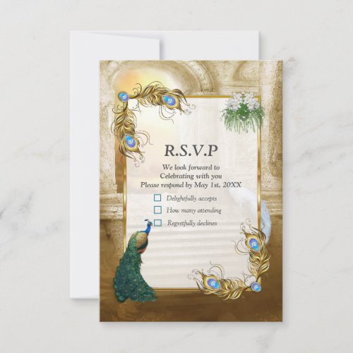 Golden Royal Peacock Temple Dreams RSVP Card