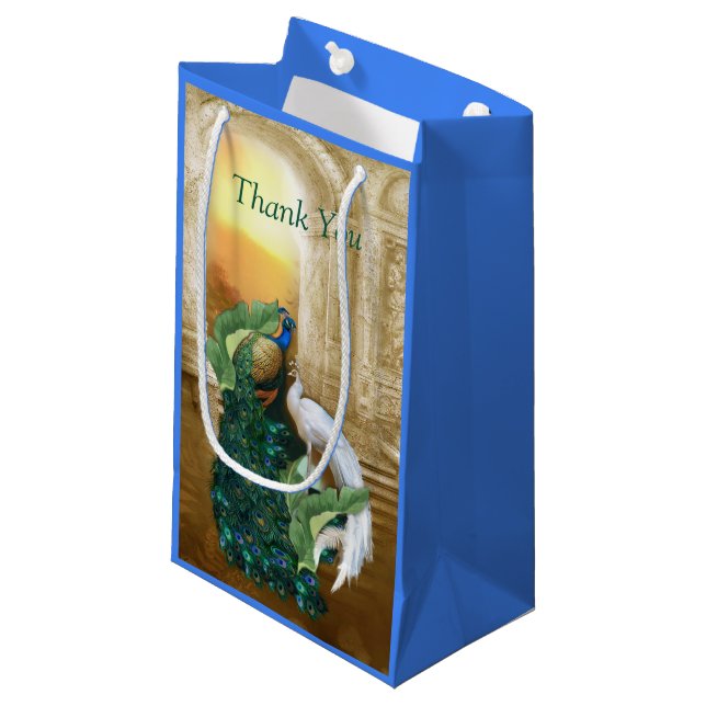 Golden Royal Peacock Temple Dreams Small Gift Bag (Front Angled)