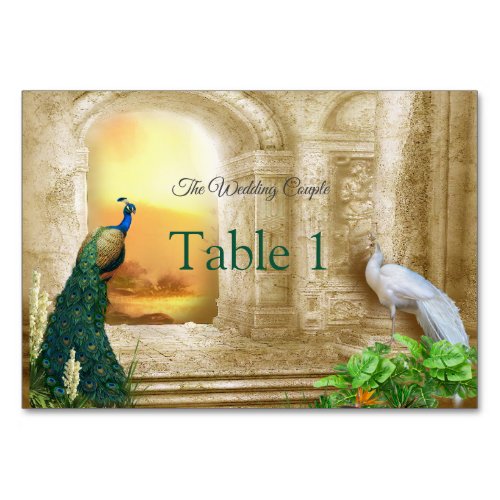 Golden Royal Peacock Temple Dreams Table Number