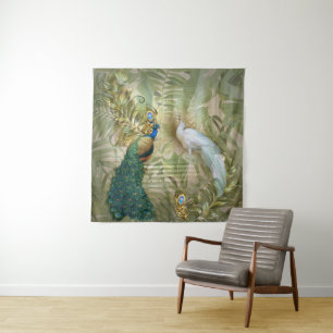 Golden Royal Peacock Temple Dreams Tapestry