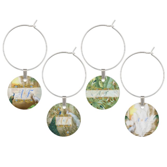 Golden Royal Peacock Temple Dreams Wine Charm (Staggered)