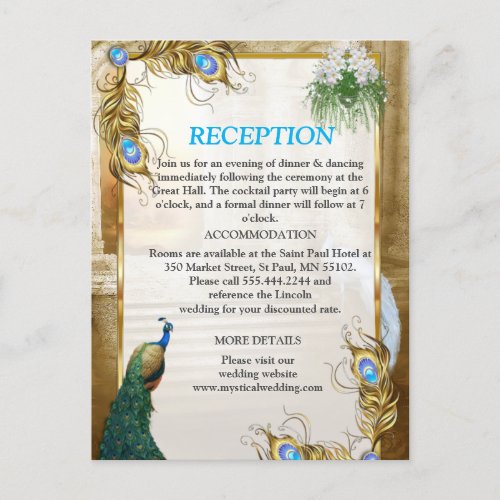 Golden Royal Peacock Temple Wedding Dreams Announcement Postcard