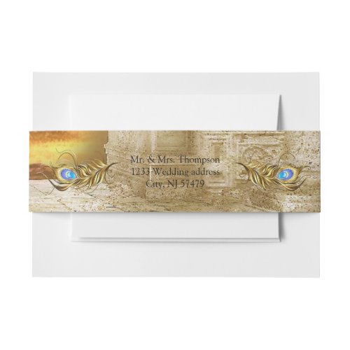 Golden Royal Peacock Temple Wedding Dreams Invitation Belly Band