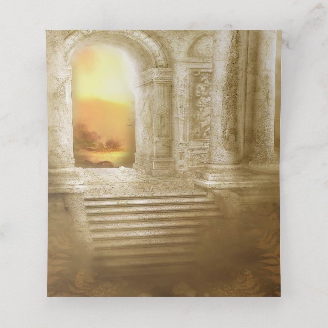 Golden Royal Peacock Temple Wedding Dreams Place Card (Inside Unfolded)