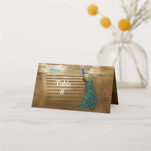 Golden Royal Peacock Temple Wedding Dreams Place Card