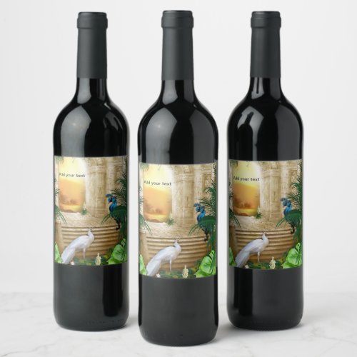 Golden Royal Peacock Temple Wedding Dreams Wine Label