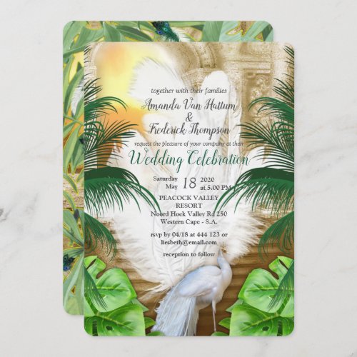 Golden Royal White Peacock Feathers Invitation