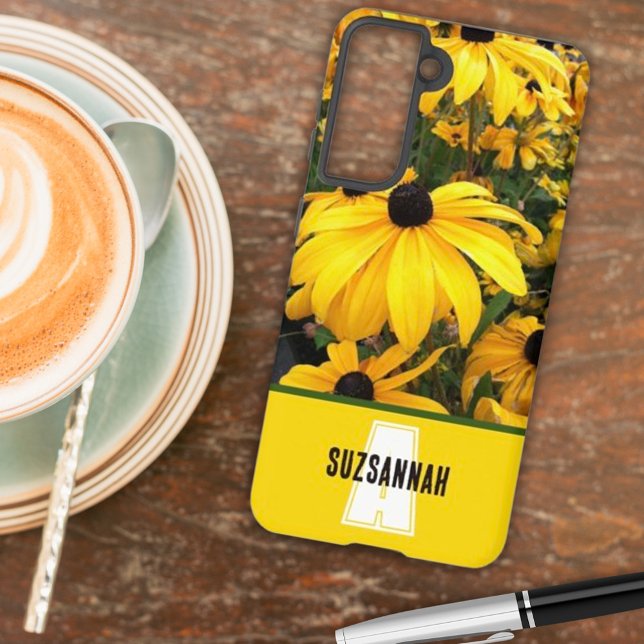 Golden Rudbeckia Black Eyed Susan Flowers Samsung Galaxy Case (Change or remove the template text elements for you or as a special personalized gift idea. )