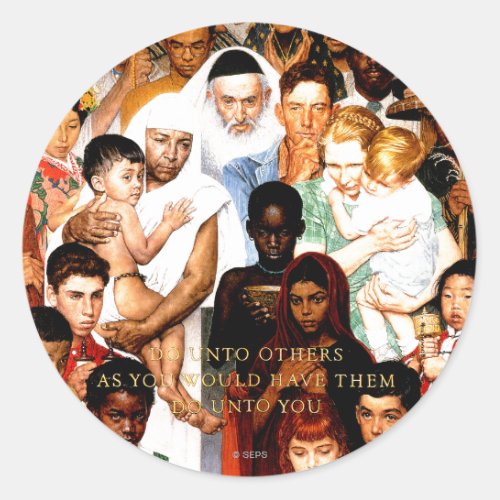 Golden Rule Do unto others by Norman Rockwell Classic Round Sticker