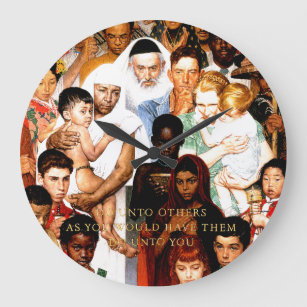 Golden Rule (Do unto others) by Norman Rockwell Large Clock