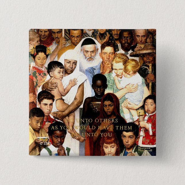Golden Rule (Do unto others) by Norman Rockwell Pinback Button (Front)
