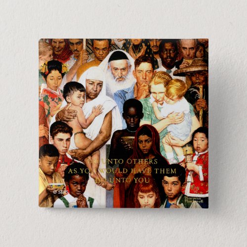 Golden Rule Do unto others by Norman Rockwell Pinback Button