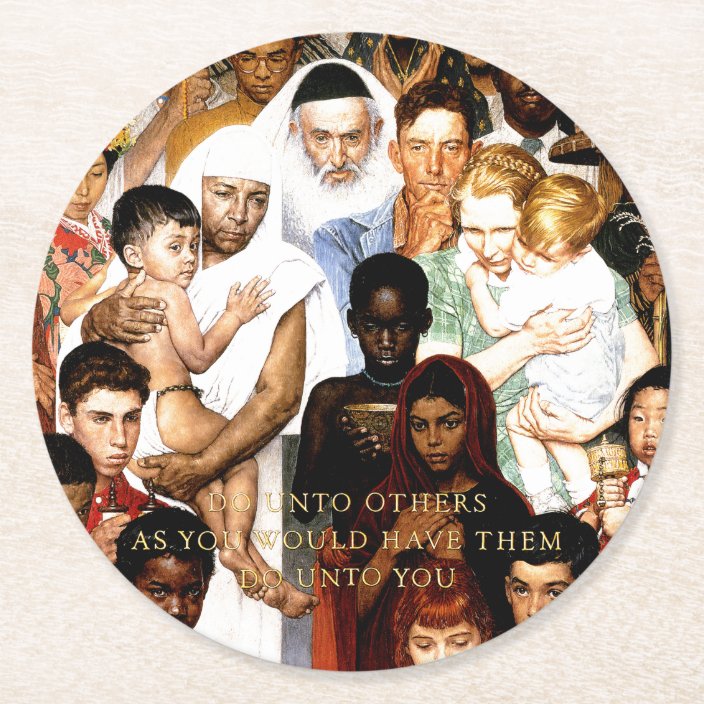Golden Rule Do Unto Others By Norman Rockwell Round Paper