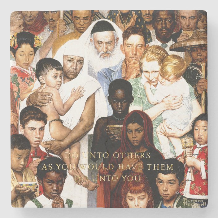 Golden Rule Do Unto Others By Norman Rockwell Stone Coaster