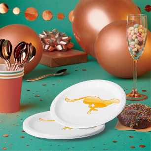 Golden Running Cheetah Silhouette Paper Plates