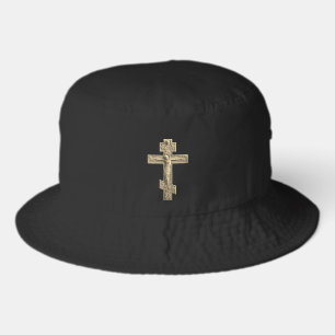 Golden Russian orthodox cross Bucket Hat