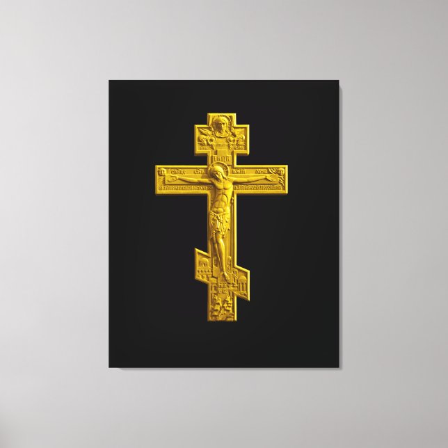 Golden Russian orthodox cross Canvas Print (Front)