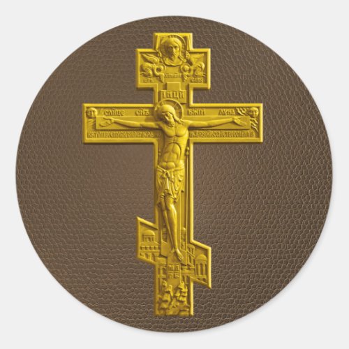 Golden Russian orthodox cross Classic Round Sticker