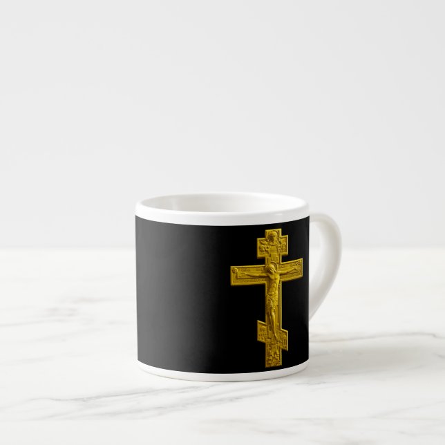 Golden Russian orthodox cross Espresso Cup (Front Right)