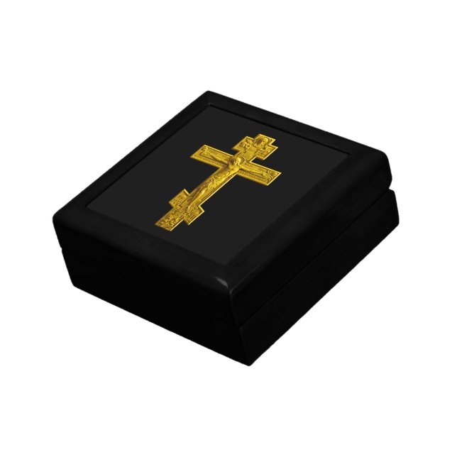 Golden Russian orthodox cross Keepsake Box (Side)