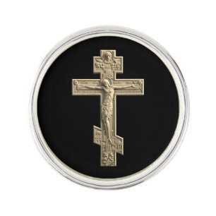 Golden Russian orthodox cross Lapel Pin