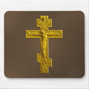 Golden Russian orthodox cross Mouse Pad
