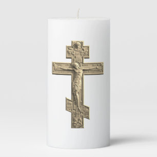 Golden Russian orthodox cross Pillar Candle