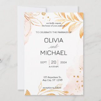 Golden Rustic Autumn Foliage Wedding Invitation